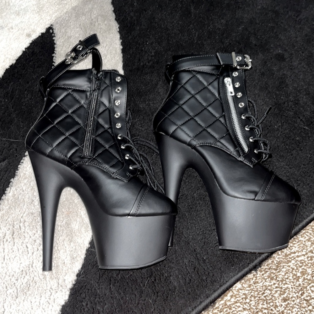 Black Quilted Platform Ankle Boots